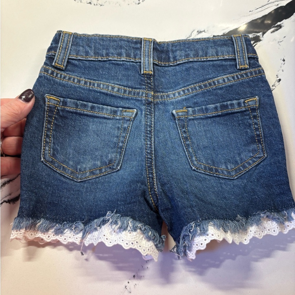Cat & Jack Denim Shorts with White Lace Trim - Picture 2 of 4